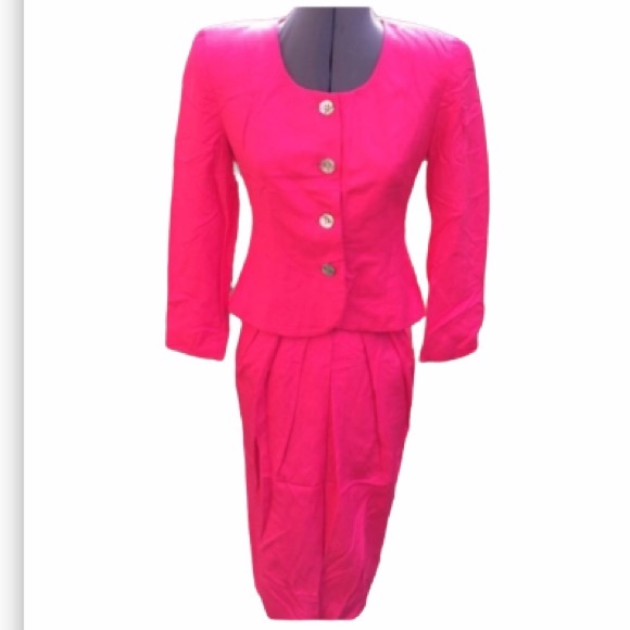 Vintage Christian Dior Suit & Skirt Hot Pink coral
